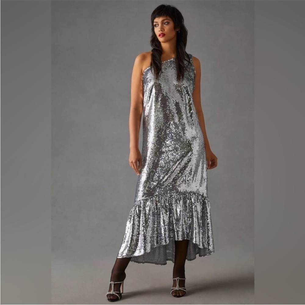 NWT Anthropologie Maeve One-Shoulder Sequin Dress - Picture 6 of 11
